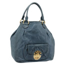 Miu Miu Hand Bag Leather Navy Gold Auth 183676A-1