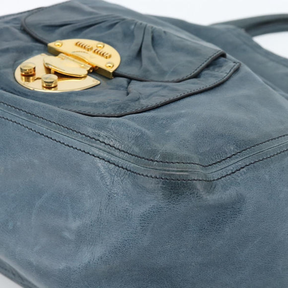 Miu Miu Hand Bag Leather Navy Gold Auth 183676A