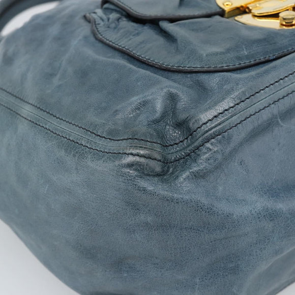 Miu Miu Hand Bag Leather Navy Gold Auth 183676A