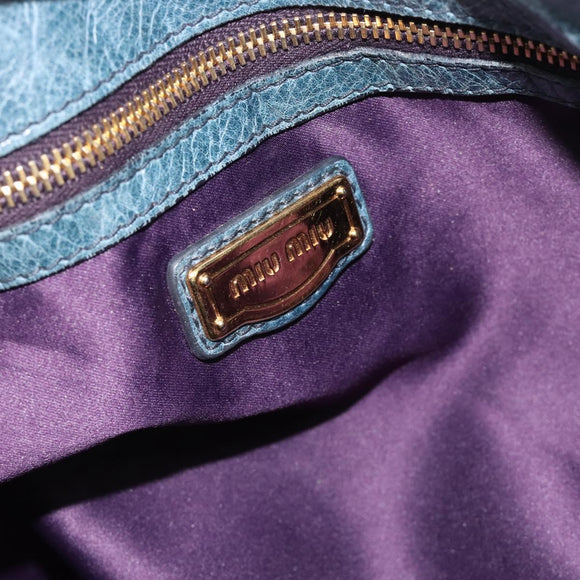 Miu Miu Hand Bag Leather Navy Gold Auth 183676A