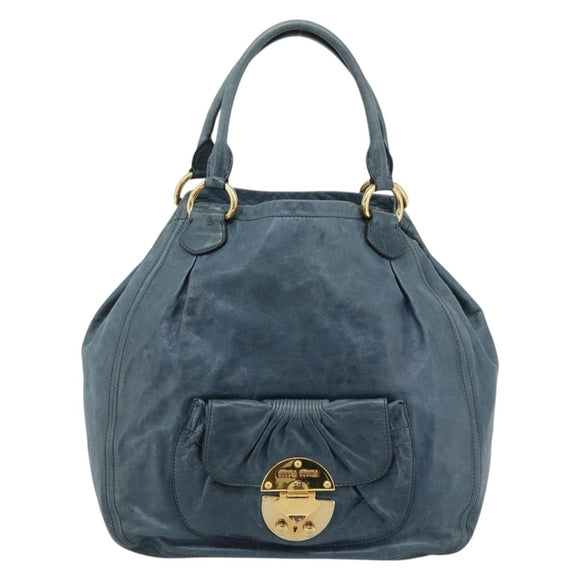 Miu Miu Hand Bag Leather Navy Gold Auth 183676A