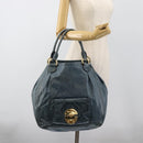 Miu Miu Hand Bag Leather Navy Gold Auth 183676A-21