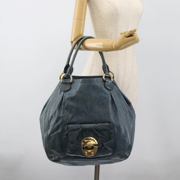 Miu Miu Hand Bag Leather Navy Gold Auth 183676A