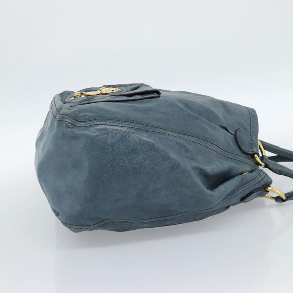 Miu Miu Hand Bag Leather Navy Gold Auth 183676A