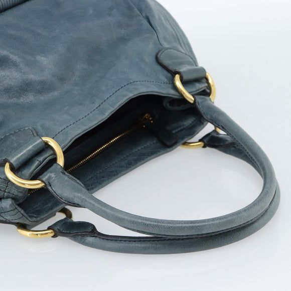 Miu Miu Hand Bag Leather Navy Gold Auth 183676A