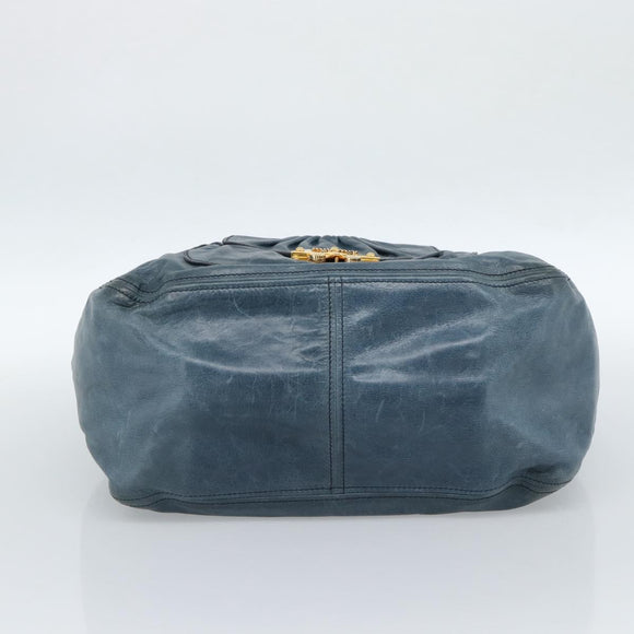 Miu Miu Hand Bag Leather Navy Gold Auth 183676A