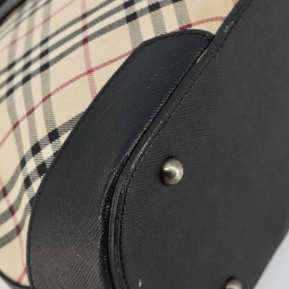 BURBERRY Nova Check Shoulder Bag Canvas Beige Silver Auth 183677