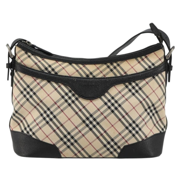 BURBERRY Nova Check Shoulder Bag Canvas Beige Silver Auth 183677