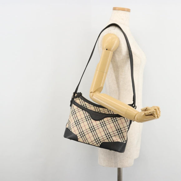 BURBERRY Nova Check Shoulder Bag Canvas Beige Silver Auth 183677