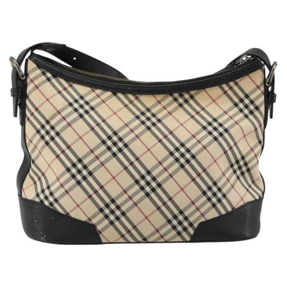 BURBERRY Nova Check Shoulder Bag Canvas Beige Silver Auth 183677