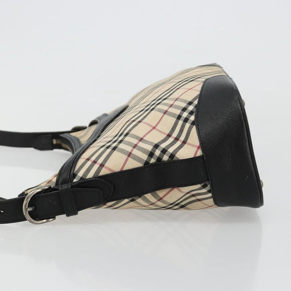 BURBERRY Nova Check Shoulder Bag Canvas Beige Silver Auth 183677