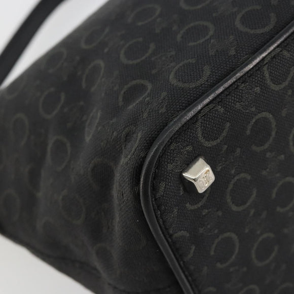 CELINE C Macadam Canvas Shoulder Bag Black Silver Auth 183678A