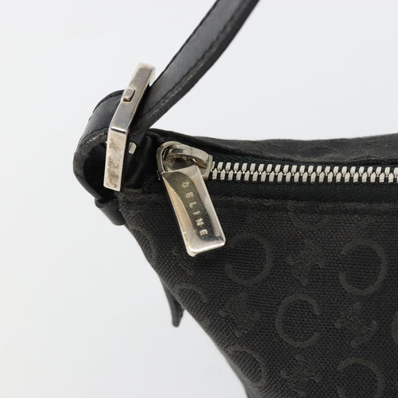 CELINE C Macadam Canvas Shoulder Bag Black Silver Auth 183678A