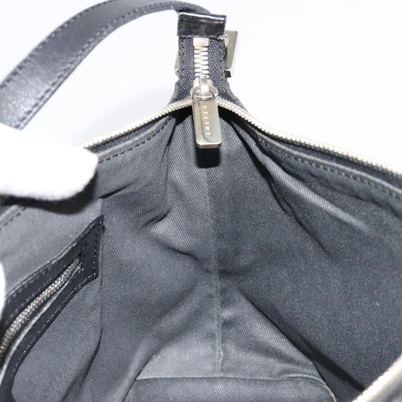 CELINE C Macadam Canvas Shoulder Bag Black Silver Auth 183678A