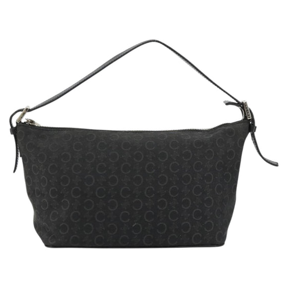 CELINE C Macadam Canvas Shoulder Bag Black Silver Auth 183678A