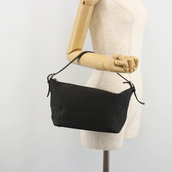 CELINE C Macadam Canvas Shoulder Bag Black Silver Auth 183678A