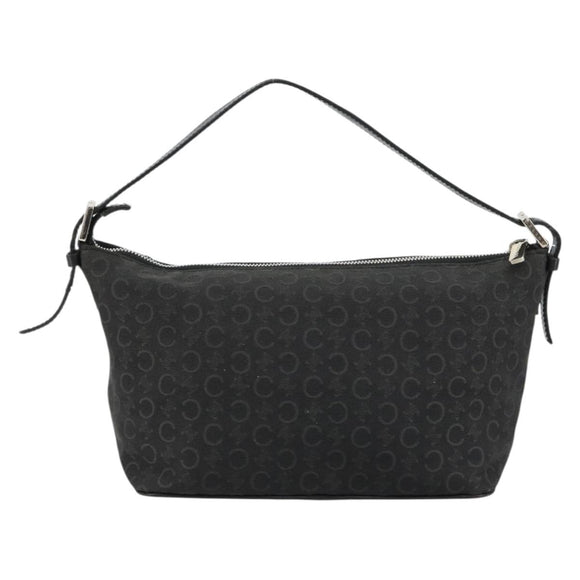 CELINE C Macadam Canvas Shoulder Bag Black Silver Auth 183678A