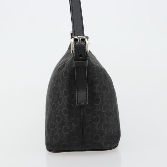 CELINE C Macadam Canvas Shoulder Bag Black Silver Auth 183678A