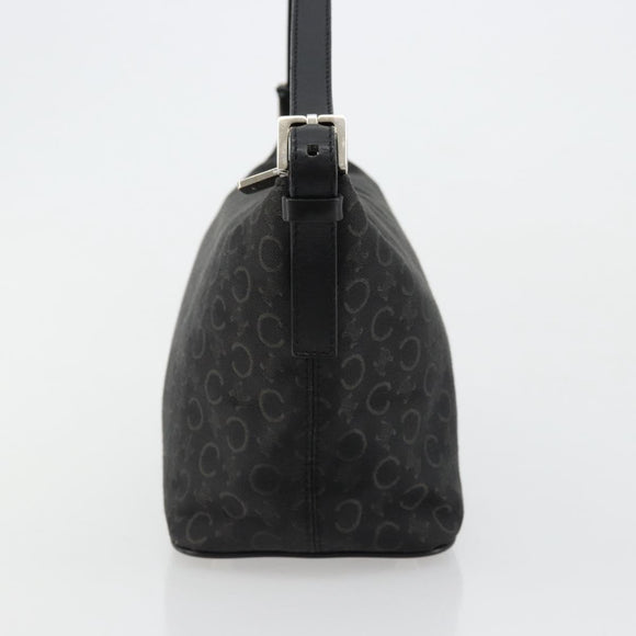 CELINE C Macadam Canvas Shoulder Bag Black Silver Auth 183678A
