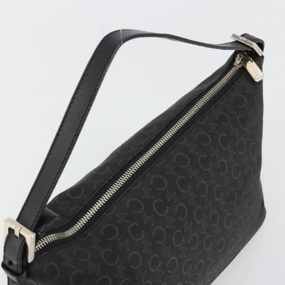 CELINE C Macadam Canvas Shoulder Bag Black Silver Auth 183678A