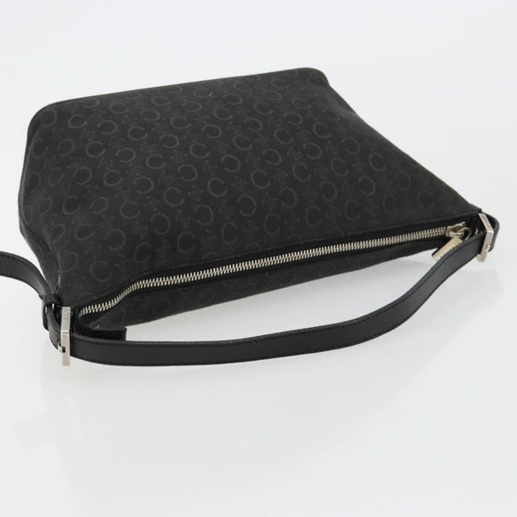 CELINE C Macadam Canvas Shoulder Bag Black Silver Auth 183678A