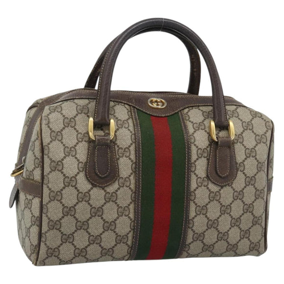 GUCCI GG Supreme Web Sherry Line Bag PVC Beige Gold 67 01 4422 Auth 183682