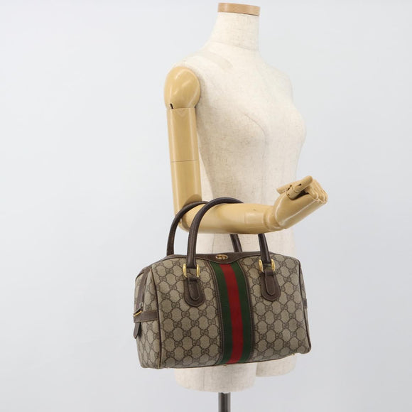 GUCCI GG Supreme Web Sherry Line Bag PVC Beige Gold 67 01 4422 Auth 183682