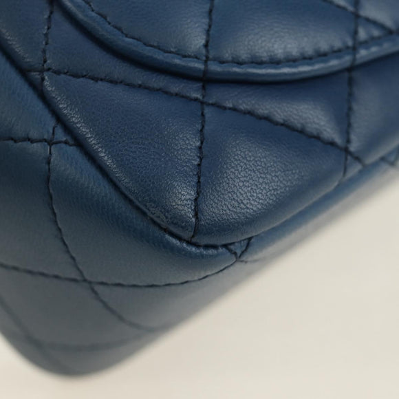 CHANEL Chain Mini Matelasse 16 Shoulder Bag Lamb Skin Blue Gold CC Auth 183683M