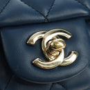 CHANEL Chain Mini Matelasse 16 Shoulder Bag Lamb Skin Blue Gold CC Auth 183683M-17