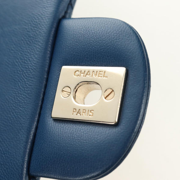 CHANEL Chain Mini Matelasse 16 Shoulder Bag Lamb Skin Blue Gold CC Auth 183683M