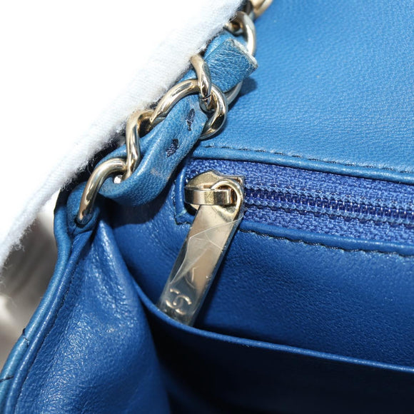 CHANEL Chain Mini Matelasse 16 Shoulder Bag Lamb Skin Blue Gold CC Auth 183683M