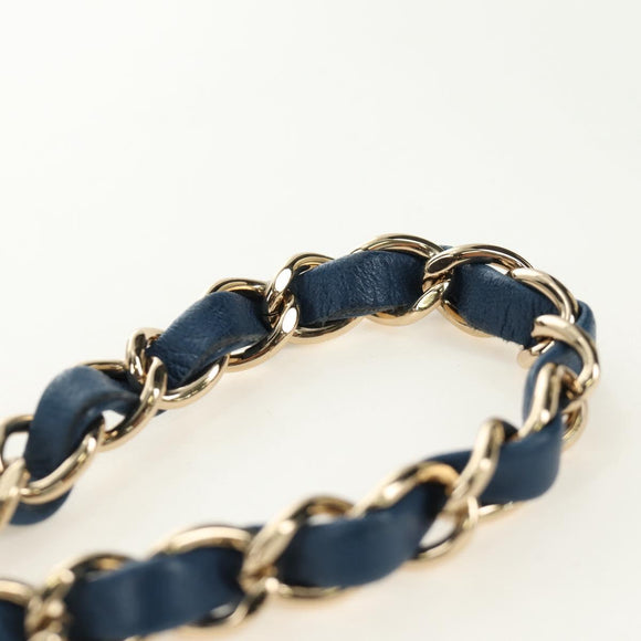 CHANEL Chain Mini Matelasse 16 Shoulder Bag Lamb Skin Blue Gold CC Auth 183683M