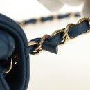 CHANEL Chain Mini Matelasse 16 Shoulder Bag Lamb Skin Blue Gold CC Auth 183683M-9