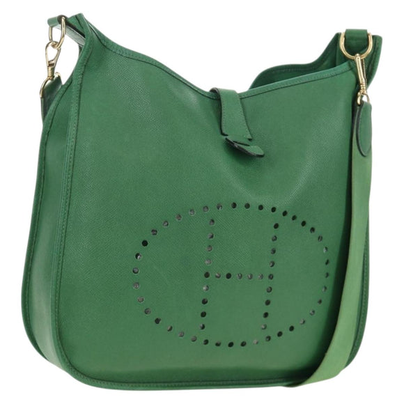 HERMES Evelyn 1GM Shoulder Bag Leather Green Gold Auth 183685V