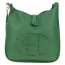 HERMES Evelyn 1GM Shoulder Bag Leather Green Gold Auth 183685V-13