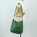 HERMES Evelyn 1GM Shoulder Bag Leather Green Gold Auth 183685V-26