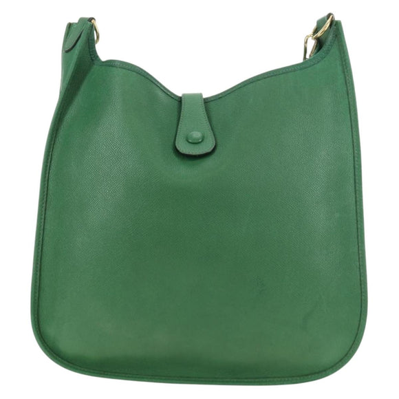 HERMES Evelyn 1GM Shoulder Bag Leather Green Gold Auth 183685V