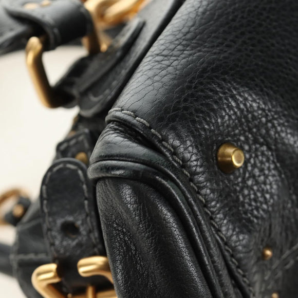 Chloe Mini Paddington Hand Bag Leather Black Silver gold Auth 183688M