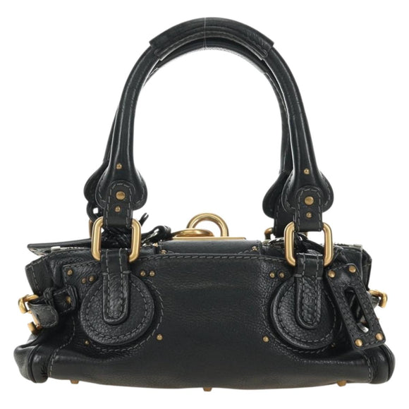 Chloe Mini Paddington Hand Bag Leather Black Silver gold Auth 183688M