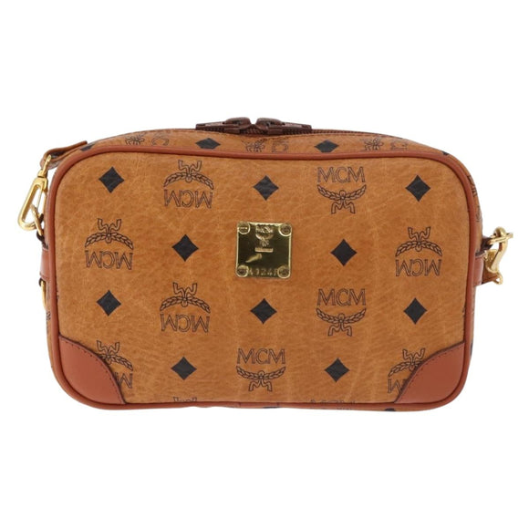 MCM Vicetos Logogram Shoulder Bag PVC Leather Brown Gold Auth 183689