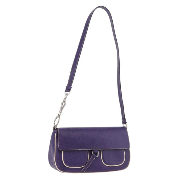 PRADA Shoulder Bag Leather Purple Silver Auth 183691A