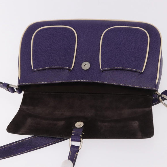 PRADA Shoulder Bag Leather Purple Silver Auth 183691A