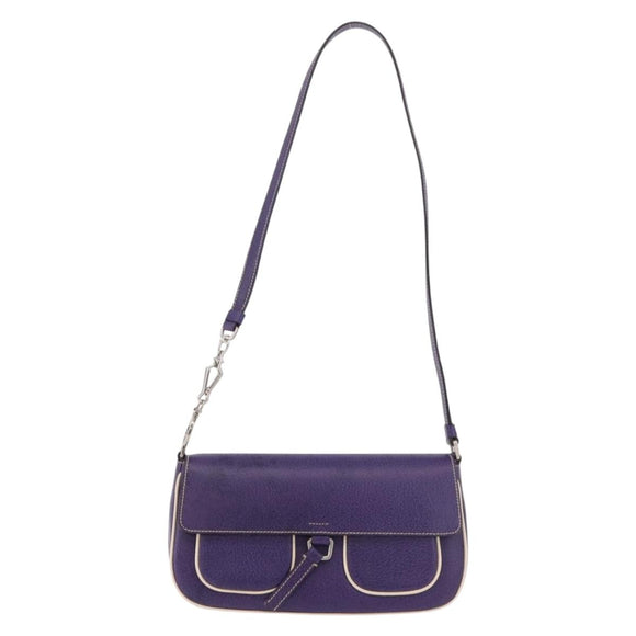 PRADA Shoulder Bag Leather Purple Silver Auth 183691A