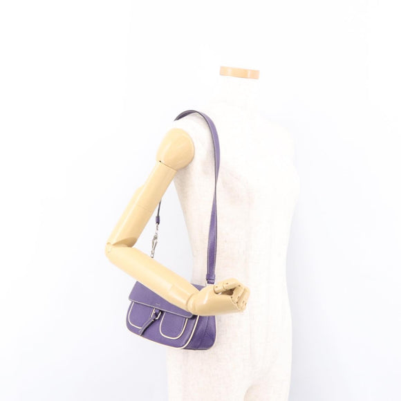 PRADA Shoulder Bag Leather Purple Silver Auth 183691A