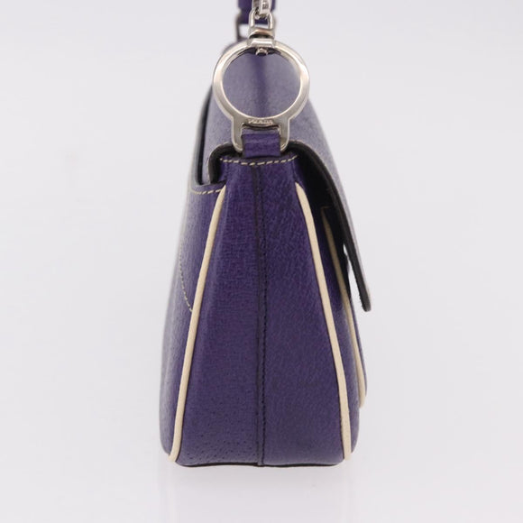 PRADA Shoulder Bag Leather Purple Silver Auth 183691A