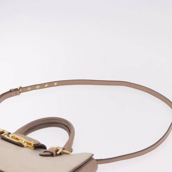 Miu Miu Hand Bag Leather 2way Ivory Gold Auth 183692A