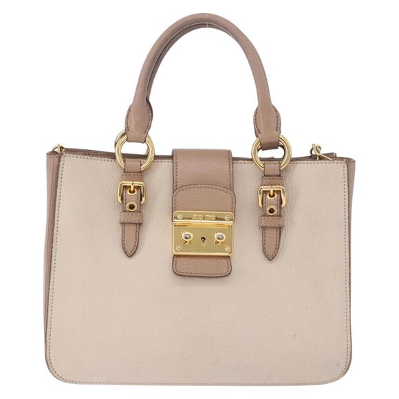Miu Miu Hand Bag Leather 2way Ivory Gold Auth 183692A