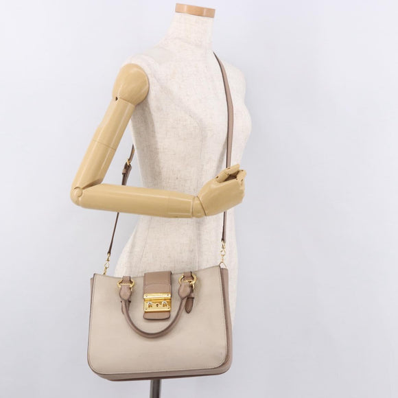Miu Miu Hand Bag Leather 2way Ivory Gold Auth 183692A