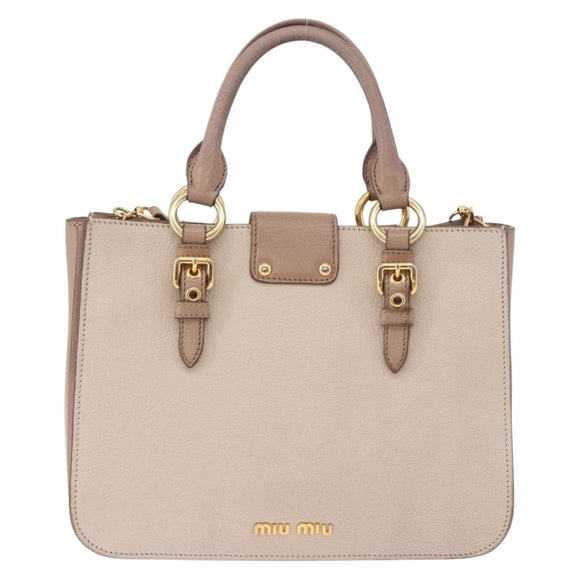 Miu Miu Hand Bag Leather 2way Ivory Gold Auth 183692A