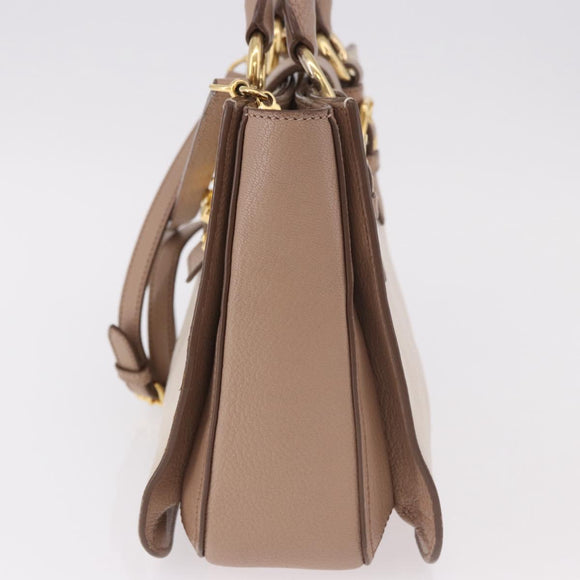 Miu Miu Hand Bag Leather 2way Ivory Gold Auth 183692A